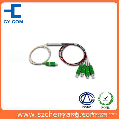 PLC 4 Ways Steel Tube Packing Fiber Optic Splitter
